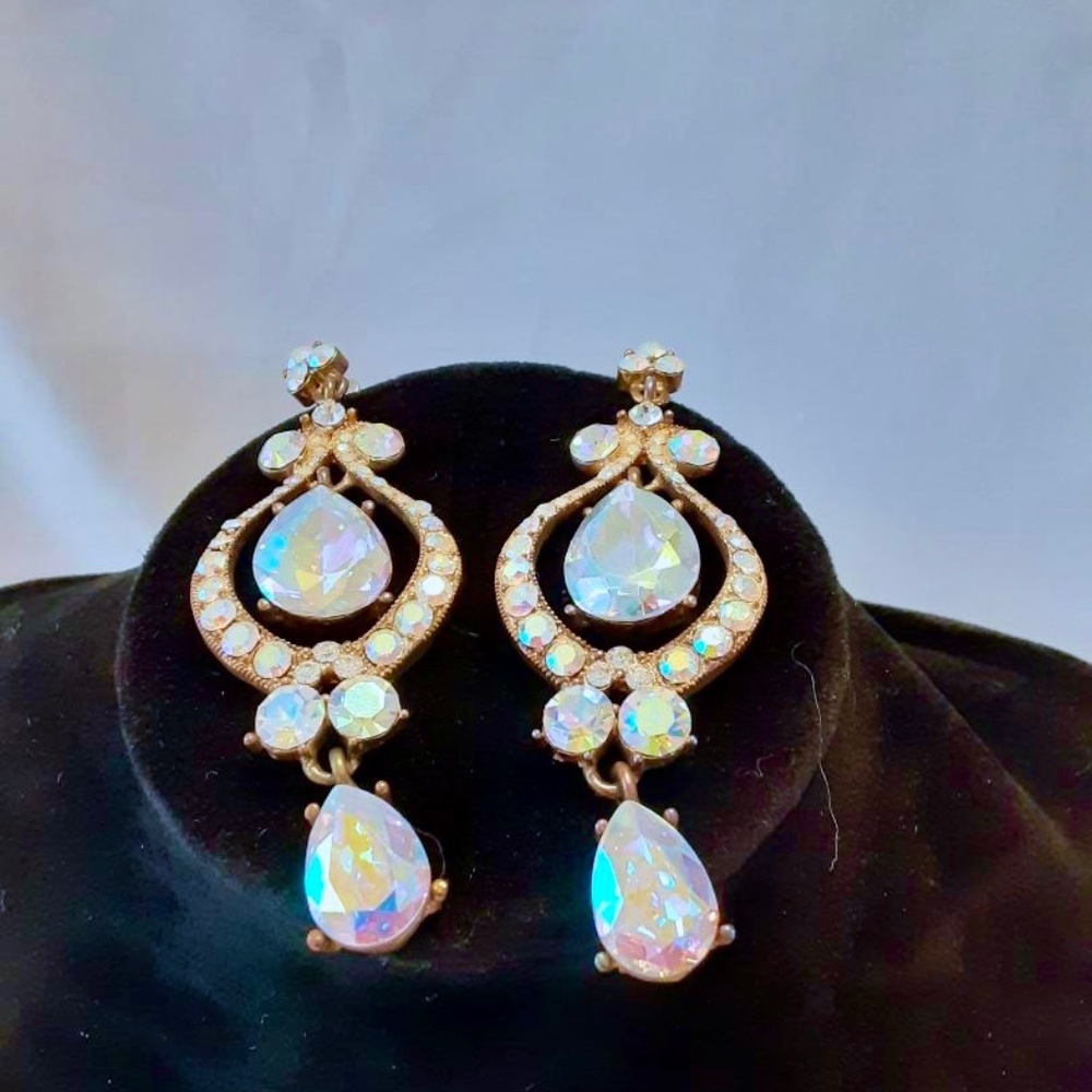 Formal/Pageant Aurora Borealis Drop Dangle Earrings 3"